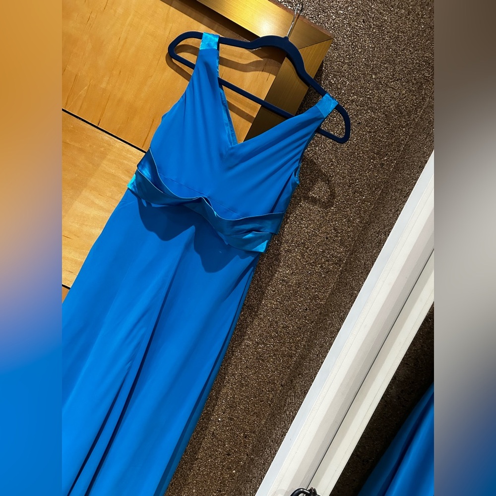 Vintage Evan-Picone Y2K Blue Silky Midi Dress V Neck Women’s 6 - Picture 2 of 6